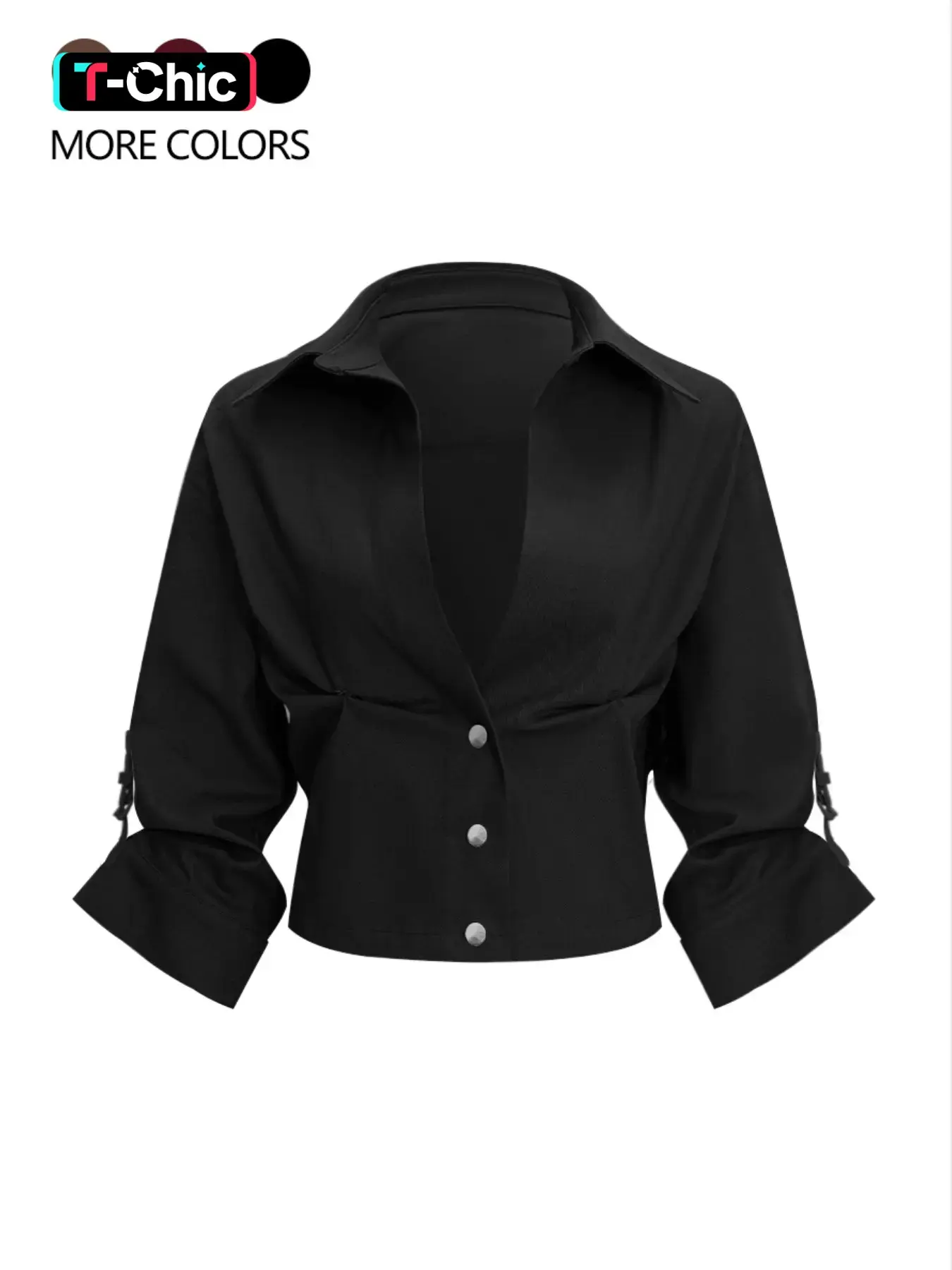 Women's solid color Fitted button-down collared long-sleeved basic casual Blouses with pleated design, Button front, suitable for everyday wear, outdoor activities, work, club parties