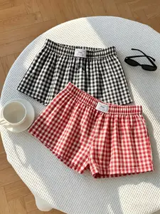 2-Pack Y2K American Sweet Cool Plaid Shorts, Streetwear Style, Waist Label, Classic Plaid Pattern, Women's Summer for Casual Wear