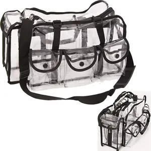 VER Beauty Large Carry Clear Set See Through Tote Transparent Bag Travel Handbag with 6 External Pockets Tissue Holder Adjustable Shoulder Strap Zippers