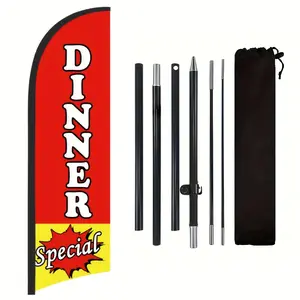 Polyester Advertising Flag for Dinner Shop, Includes Flag Pole & Ground Stake, Outdoor Decoration Banner, Promotional Sign, Yard Sign Banner