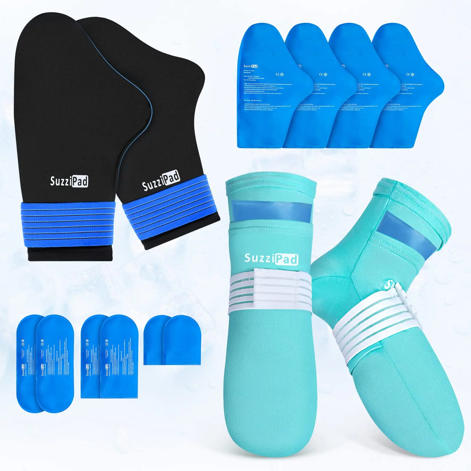 Reusable Gel Cooling Socks and Gloves Set, Blue