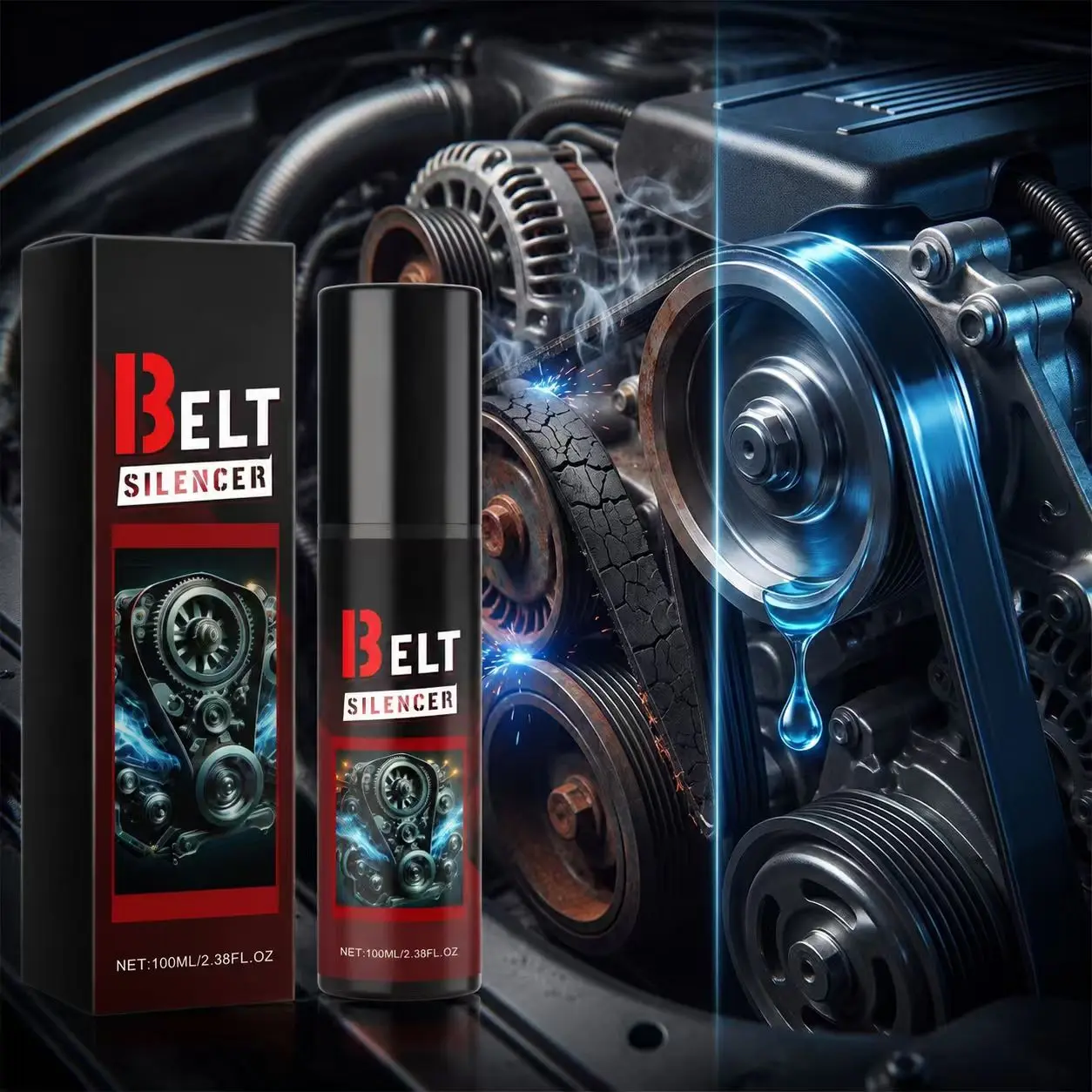 100ml Engine Belt Noise Spray - Instant Squeal Stopper, Friction Reducer, Lifespan Restorer for Belts & Aging Car Parts, Honda CVT Automatic Transmission Compatible, Heavy-Duty Degreaser for Automotive Engine Care Cleaning, Stop Belt Squeal