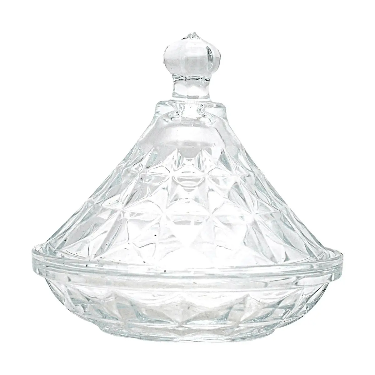 KAWASIMAYA Moroccan Tagine Glass Jar 126mm Wide Mouth, Embossed Diamond Pattern Sugar Bowl, Candy Storage Container for Kitchen & Home Decor
