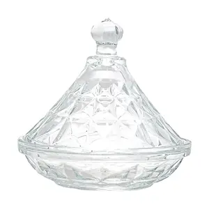 KAWASIMAYA Moroccan Tagine Glass Jar 126mm Wide Mouth, Embossed Diamond Pattern Sugar Bowl, Candy Storage Container for Kitchen & Home Decor