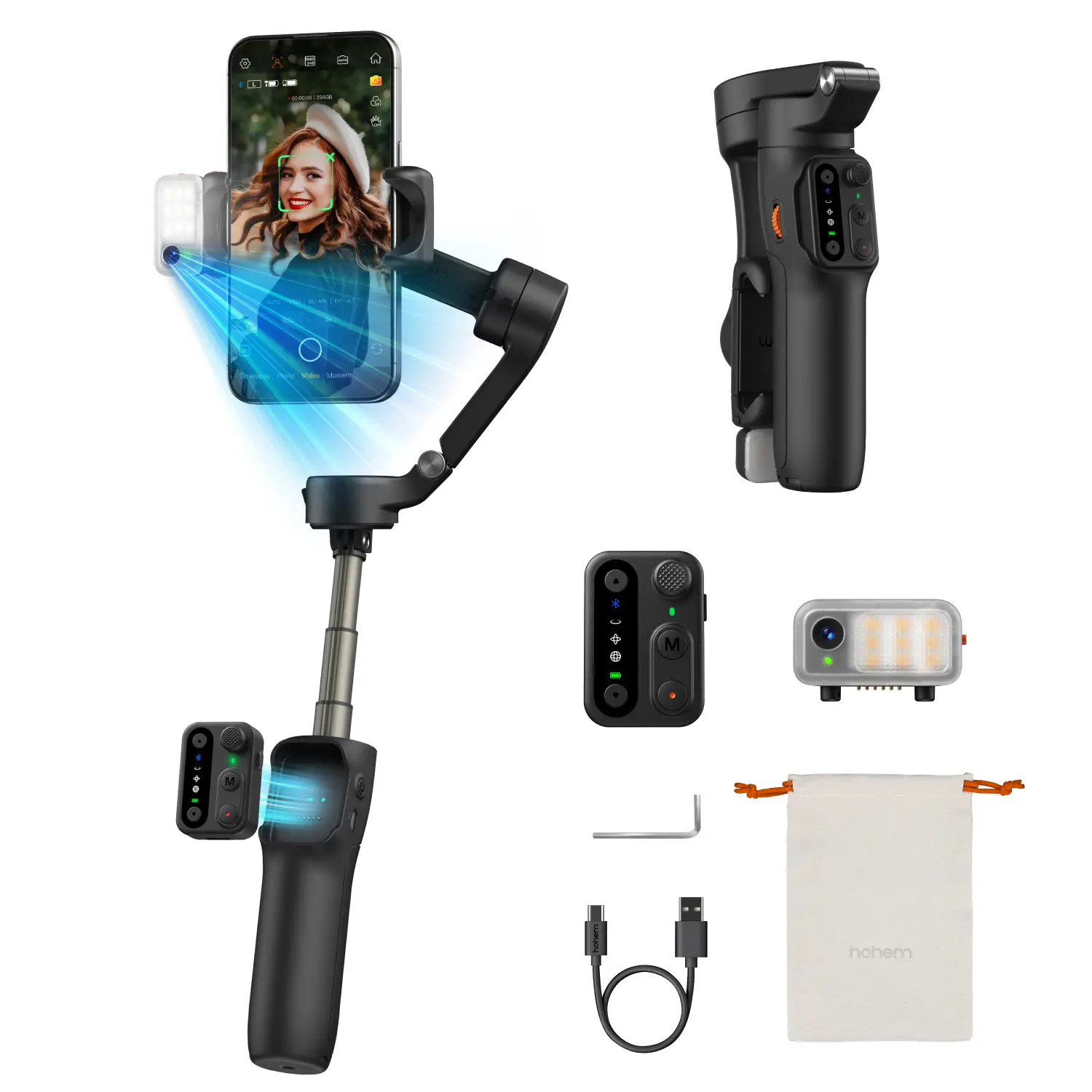 Hohem iSteady V3 Gimbal Stabilizer for Smartphone, 3-Axis Phone Gimbal, Magnetic AI Tracker, Built-in Extendable Rod & Tripod, Detachable Remote Contr