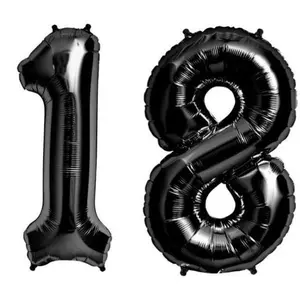 16 in or 40 in - 18 Black Giant Foil Number Balloons Photo Shoot 18th Birthday Float Helium Party Deocation Supplies Balloon mylar  balloon