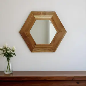 HomeRoots 485119 19 in. Natural Hexagon Solid Wood Framed Accent Mirror
