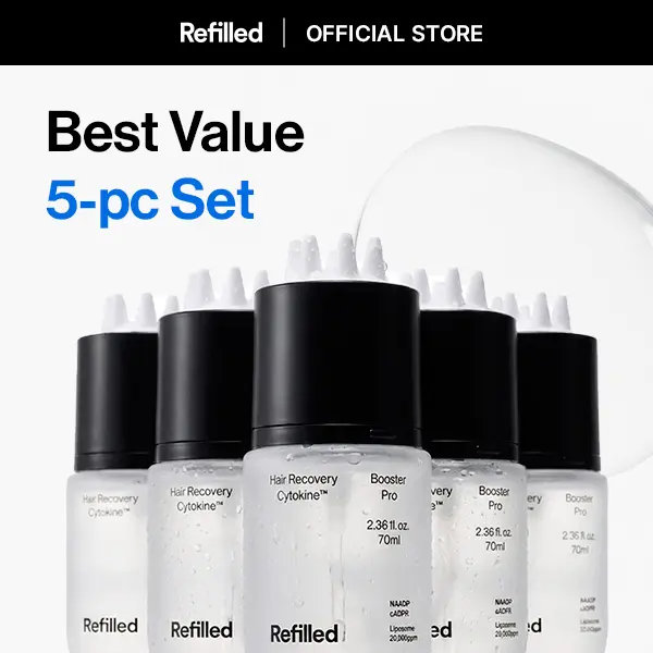 [Family Pack]Refilled cADPR Booster Pro Intensive Hair Growth Serum | Hair Density & Strengthening Care for Thin & Weak Hair | Deep Scalp Care with Built-In Scalp Massager | Cytokine, Biotin for Sensitive Scalp