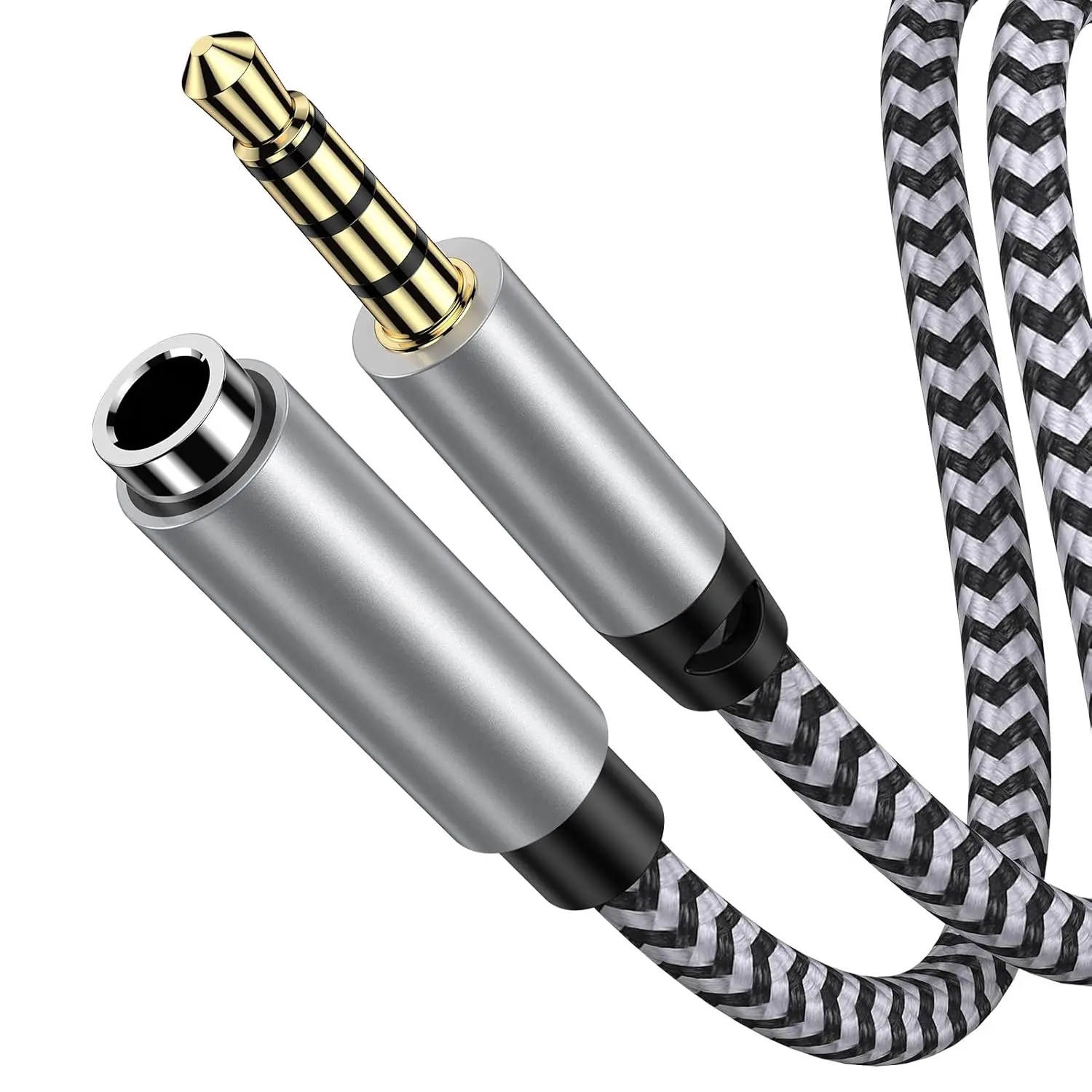 6FT Durable Nylon Braided 3.5mm Male-to-Female Stereo Audio Aux Jack Extension Cable, Tangle-Free Headset Accessory Cord with Microphone for Mobile Phones, Car Stereos, Media Players