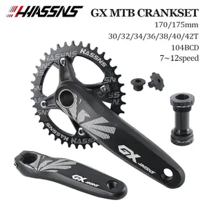 Hassns Gx 104bcd Mountain Bike Hollow Integrated Chainring Wide Crankset, Single Speed Teeth Options 32t 34t 36t, Durable Bicycle Parts Cycling Bike