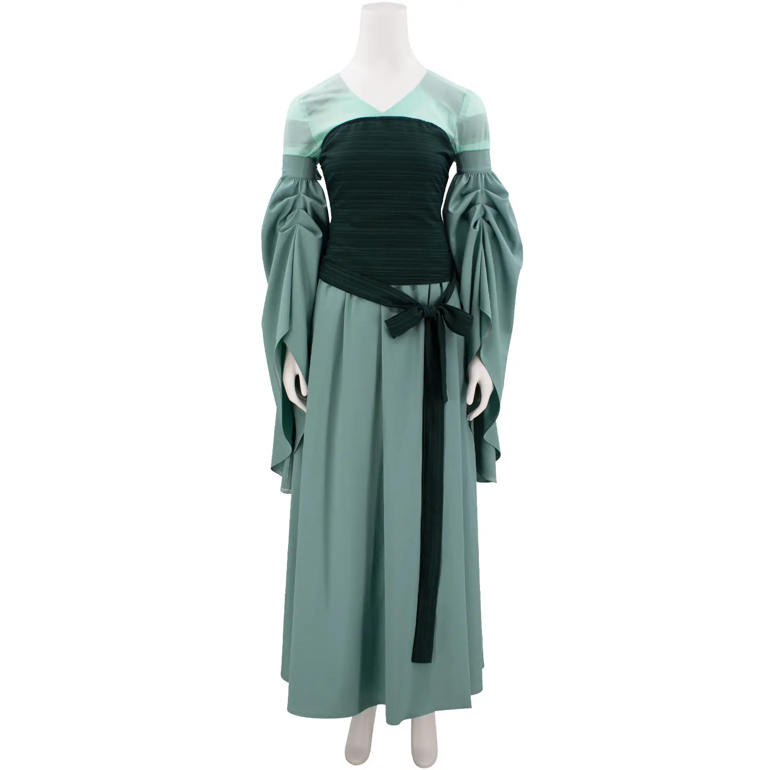Adult Galadriel Elf Princess Cosplay Costume Dress with Sleeves and Skirt for Halloween