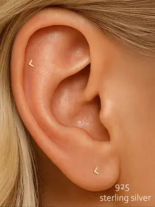 Women's V-Shape Threaded Stud Earrings, 925 Silver Color, Casual Style, Perfect for Daily Wear & Special Occasions, Stud Earrings Jewelry