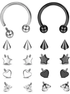 2 Pcs Black Silvery Septum Rings, Septum Clicker, Implant Grade G23 Titanium for Women Men Internally Threaded Horseshoe Hoop Helix Daith Cartilage Tragus Earrings Circular Barbell Piercing Jewelry for Eyebrow Lip Nipple Piercing Nose Piercing Jewelry