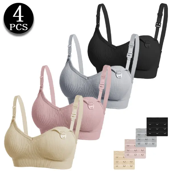 Women's Wireless Maternity Bras Set - 3-4 Pcs, Extender Clips, Adjustable Straps, All-Season Comfortable Lingerie for Postpartum Moms