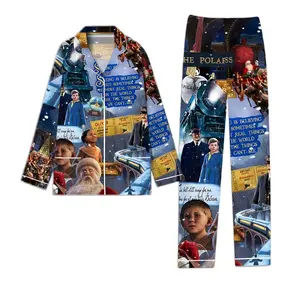 Polar Express themed Kid & Aldult pajamas sleepwear, cozy holiday PJ set for kids and adults alike