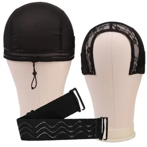 Drawstring Wig Cap with Adjustable Wig Grip Band for Lace Front Wigs, Non Slip U Part Semi Spliced Cap, Secure Fit for All Wig Types, Comfortable for Daily Wear (4x4)