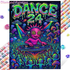 5D DIY Full Drill Round Diamond Painting - Diamond Painting Kit Alien Party Mosaic Canvas DIY Wall Art, Home Wall Decoration