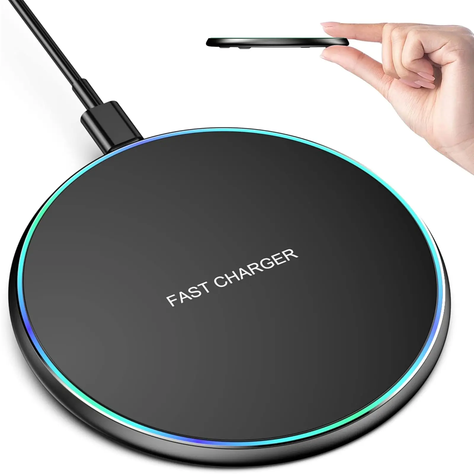 Fast Wireless Charging Pad with USB-C Cable, Type C Charging, Fast Wireless Charger, Compatible with iPhone 17/16/15/14/13/12/11/x Series, Samsung Galaxy S24 Series