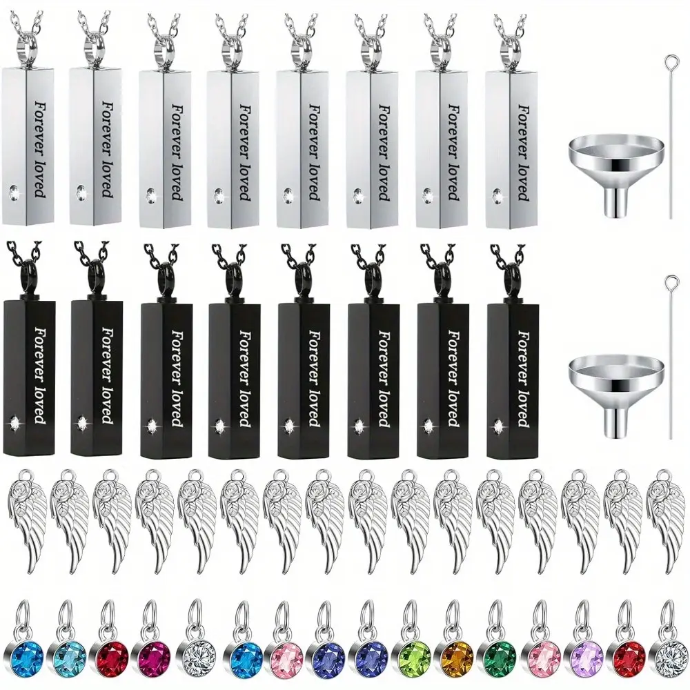 16 Pcs Urn Necklace For Ashes Urn Necklace Stainless Steel Cremation Jewelry For Women Men Cylinder Memorial Necklaces Keepsake Pendant With Funnel(Silver, Black)