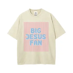 Unisex Big Jesus Fan Washed T-Shirt Unisex Casual Oversized Faith Washed T-Shirt  Top Streetwear Soft Crew Neck Shortsleeve