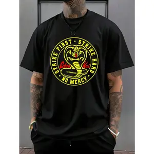 Women'S "Strike First No Mercy" Graphic T-Shirt Casual Summer Short Sleeve Tee with Cobra Kai Design, Breathable, Round Neck, Regular Fit, Perfect for Fan