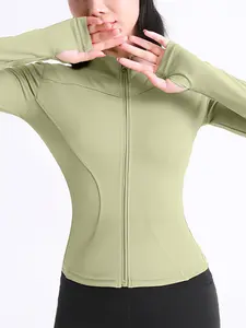 Women's Solid Color Zipper Sport Sweatshirt, Fashion Long Sleeve Stand Collar Top, Yoga Gym Workout, All Seasons Wear, Sport Activewear