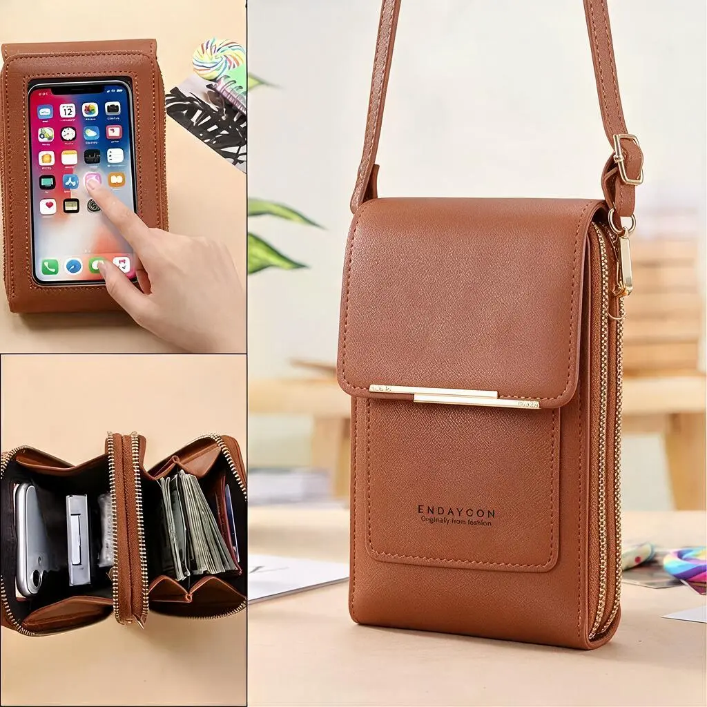 Touchscreen Sensitive Phone Bag with Multiple Colors, Use Phone Without Taking It Out, Clear Window Crossbody Purse with 3 Card Slots & Secure Dual Zipper Wallet