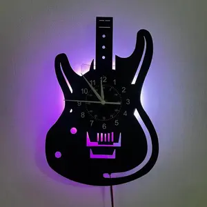 1pc ELD Guitar-shaped Vinyl Record Wall Clock, Home Office Music Room Wall Decor, Unique Gift for Music Lovers, Artistic Wall Clock, Valentine's Day, Birthday, Anniversary, and Ramadan Gift