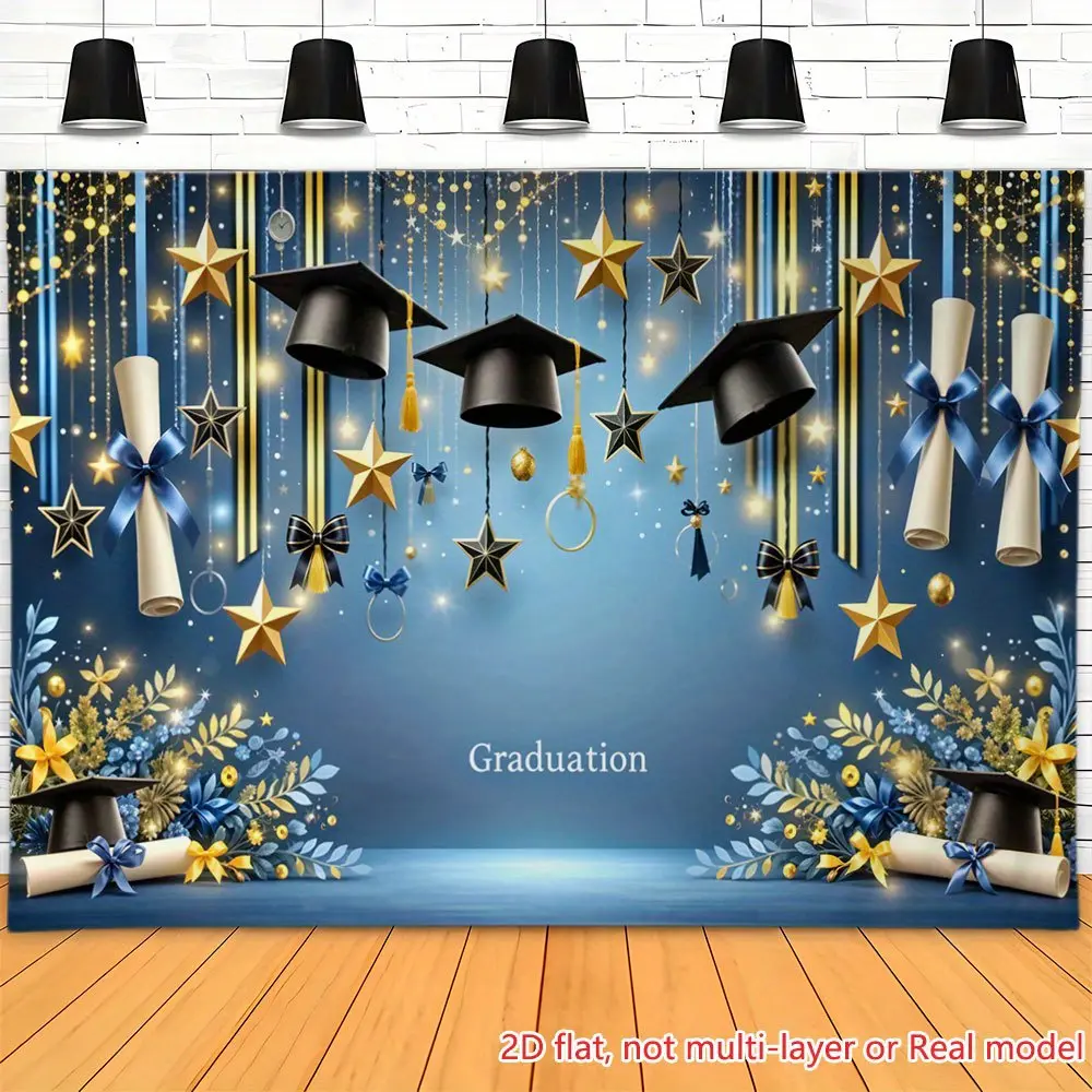 Graduation Stars Cap Scroll Backdrop Ceremony Backdrop Celebration Theme Background Cloth Grad Tapestry Wall Hanging Photography Background Polyester Fiber Party Event Photo Wall Live Streaming Decor Studio Prop Wall