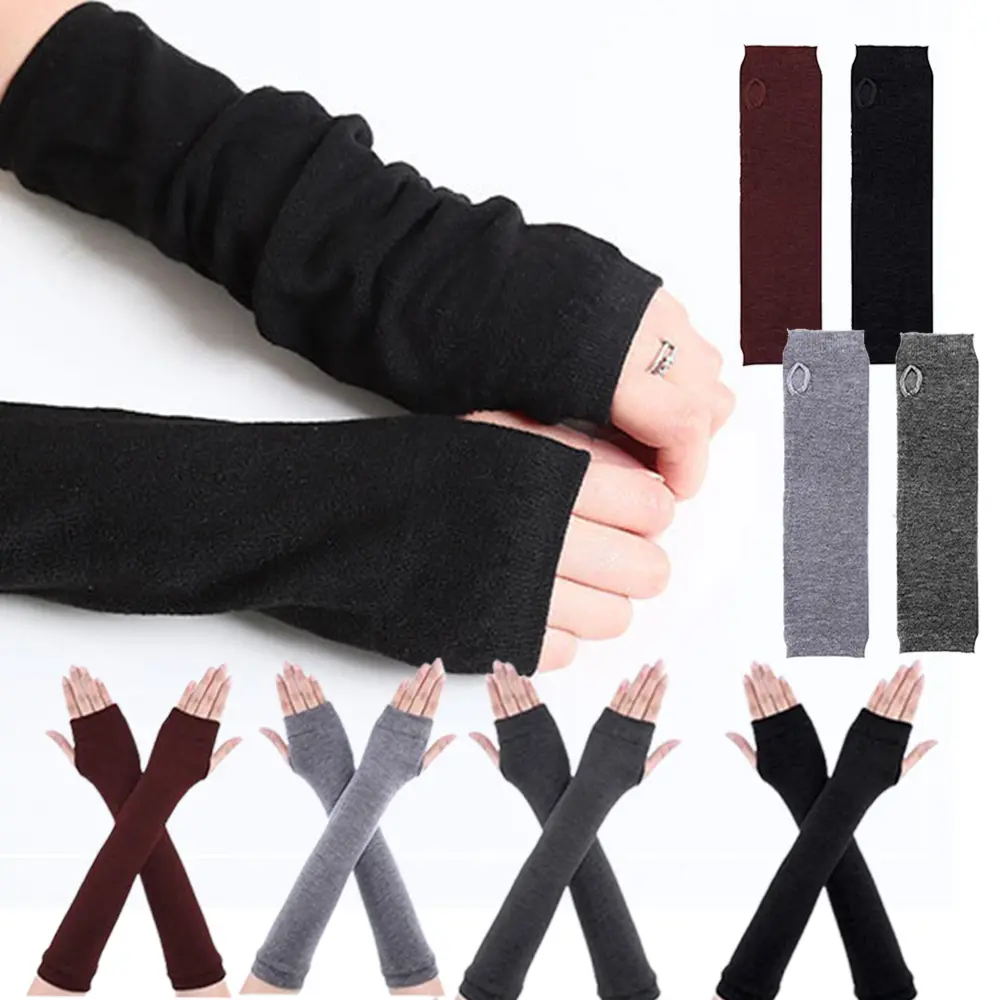 Women's Classic Acrylic Blend Fingerless Arm Warmers (4 Pairs) - 7.5-10.2 in Palm Girth, Gothic Thumb Hole, Long Sleeves Cover Wrists, Elbow Length, Long-Lasting Clothes for Women, Gloves For Cold Weather, Set Of Four