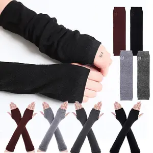 4 Pairs it palm girth 7.5 - 10.2 inches Arm Warmer Fingerless Gloves for Women Long Arm Sleeves Knitted Elbow Length Gloves Gothic Thumb Hole Mittens