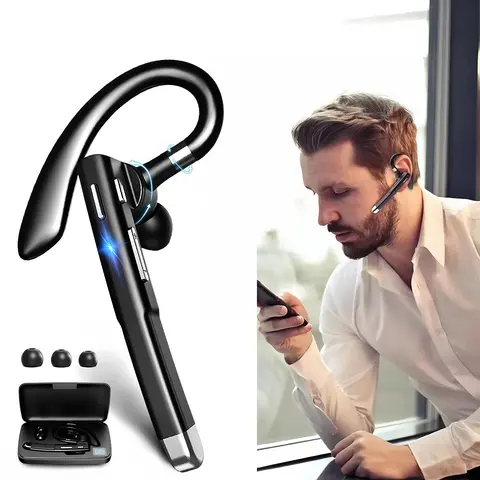 Digital Noise Cancellation Bluetooth Earbud with Mic, 270-Degree Rotatable Microphone, 500mAh Charging Case, 72H Hands-Free Headset with Buttons for Office/Driving, Black (Computers & Office Cables & Accessories)