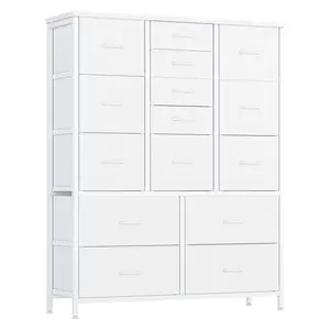 【GARVEE】15 Drawer Dresser for Bedroom, Tall Storage Organizer with Fabric, Metal Frame, Wood Top, Side Pockets & Hooks, Easy Assembly