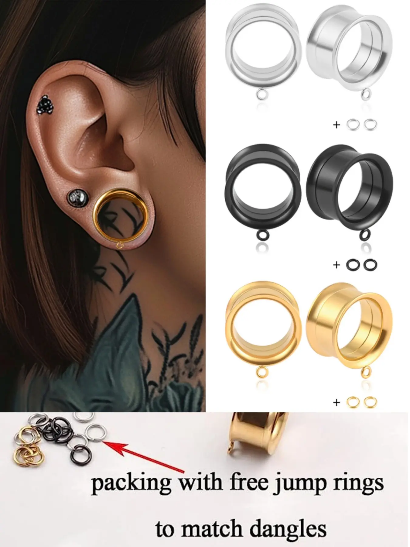 vanku 3pairs/6pcs  DIY Tunnel Plugs Gauges Set, Ear Gauge Tunnels for Hoops, Unisex Stainless Steel High Quality Earrings Ear Accessory, Men Accessories, Casual Style, All-Season Wear, No Precious Metal Layering, Casual Trendy Jewelry