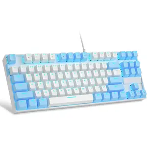 75% Mechanical Gaming Keyboard, Red Switch, LED Blue Backlit, 87 Keys Compact TKL Wired Keyboards for Windows Laptop PC Gamer - White/Blue