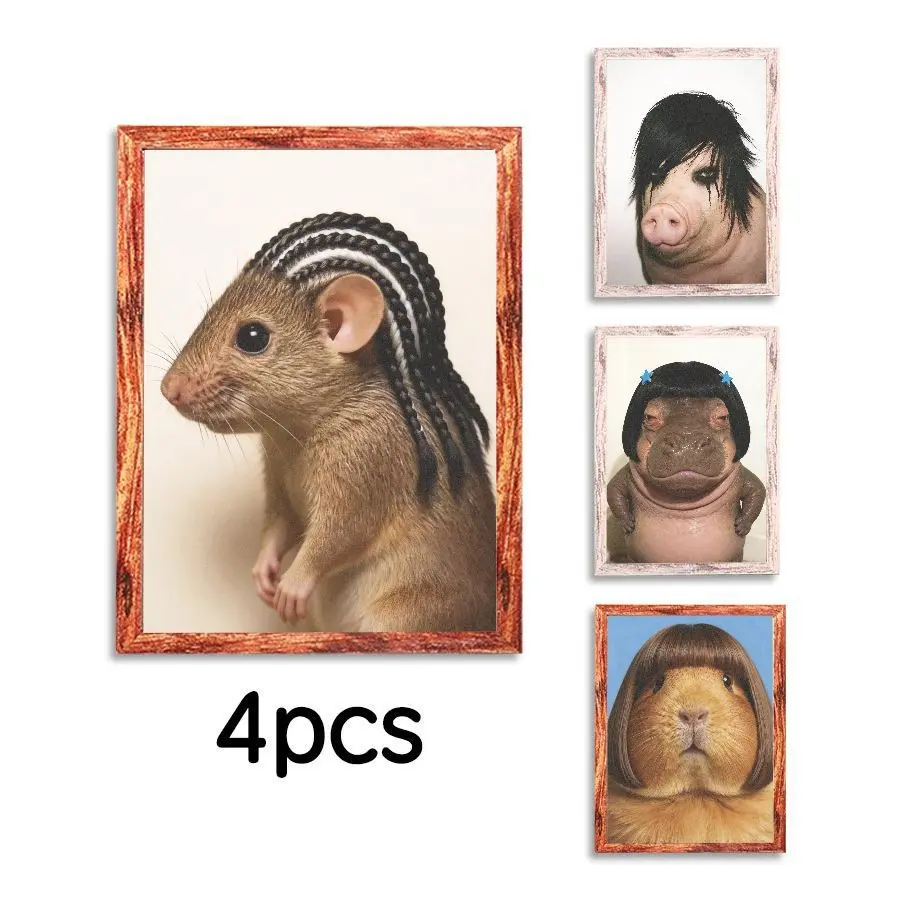 4-Piece Fun Animal Refrigerator Magnets Set, Funny Animal Magnet Decor, Small Wall Art Magnet, Home Decoration, Refrigerator Decorating Magnet, Perfect Gift for Holidays, Fridge Magnet Set, Decorative Fridge Magnets, Magnetic Refrigerator Magnets