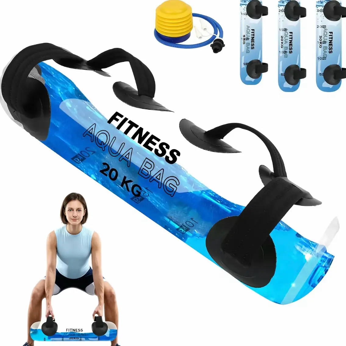Heavy-Duty Water-Filled Aqua Bag with Pump - 20KG Variable Roll-Up Weight, Travel-Ready Home Workout Equipment for Core Training, Strength Building, Leakproof Compact Balance Accessory