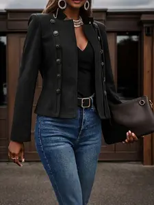 Vintage Double Breasted Jacket For Women - Stylish Long Sleeve Outwear For Spring & Fall, Casual Fashion Items