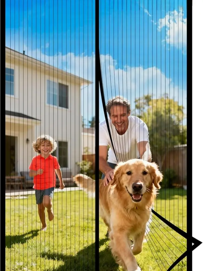 Magnetic Screen Door Mesh, Works for Patio, Sliding Door, Keeps Bug Mosquito Out, Fresh Air Flow, Fits 36" x 80" Door - Curtain Size 38" x 82", Black