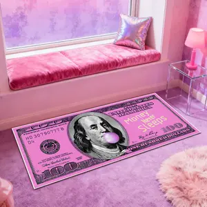 Pink dollar rug, 1 Count dollar bill pattern money rug, soft comfortable area rug, Creative pink Dollar pattern design, Distinct Dollar Motif, gift, Home Decor Rugs, home decor, suitable for bedroom, living room and other scenes