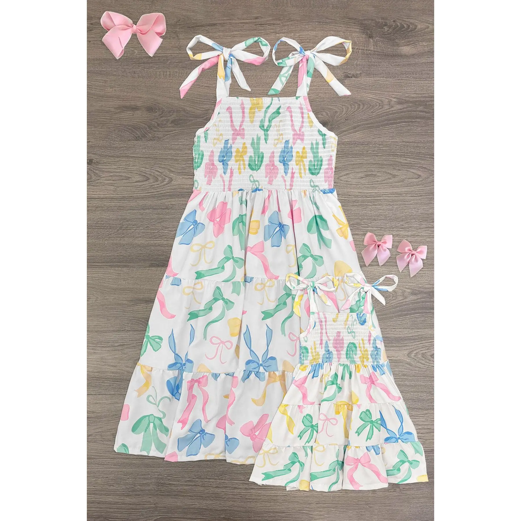 Mom & Me - Pastel Bows Ruffle Dress