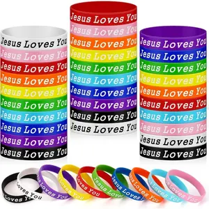 30pcs Jesus Loves You Silicone Bracelets Set, Colorful Christian Jewelry, Unisex Party Gifts, Perfect for Men and Women, Gift Essentials