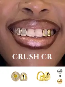 CRUSH CR Heart Star Grillz for Women, Gold/Silver Plated Teeth Caps with Bling CZ Stones, Cute & Edgy Dental Jewelry, Ideal for TikTok OOTDs, Night Outs and Baddie Streetwear Fits