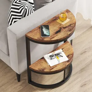 LITTLE TREE 2-Tier Half Round Narrow Table with Storage Shelf & Metal Frame