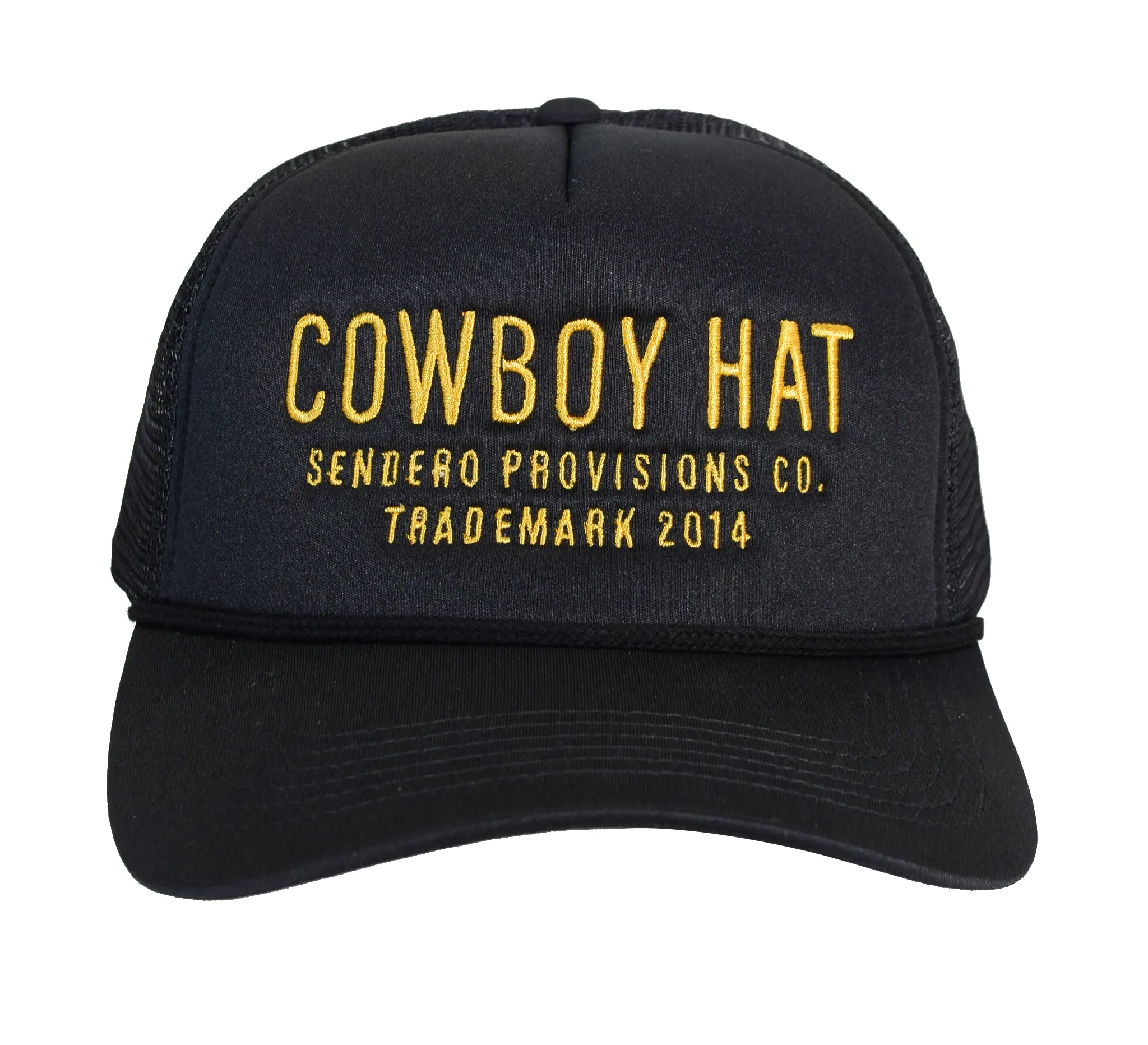 Sendero Provisions Co. Trucker Hat with Cowboy Embroidered Design, Stylish Outdoor Cap with Adjustable Snapback - Black/Gold, Convenient Snapback Closure, Western Ootd, American Traditional, Cowboy Aesthetic, Casual, Baseball Cap, Cotton, Funny Hat
