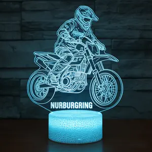 Nurburgring Dirt Biker Kids' 3D Optical Illusion LED Night Light Crackle Base 16-Color Touch Lamp for Bedroom Decor & Motorsport Fan Gift