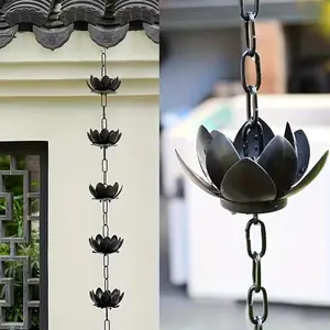 Lotus-Shaped Rain Chain, Durable Iron Outdoor Drainage Pipe, Decorative Floral Pattern, Splash-Free Gutter Protection, Gardening Decoration