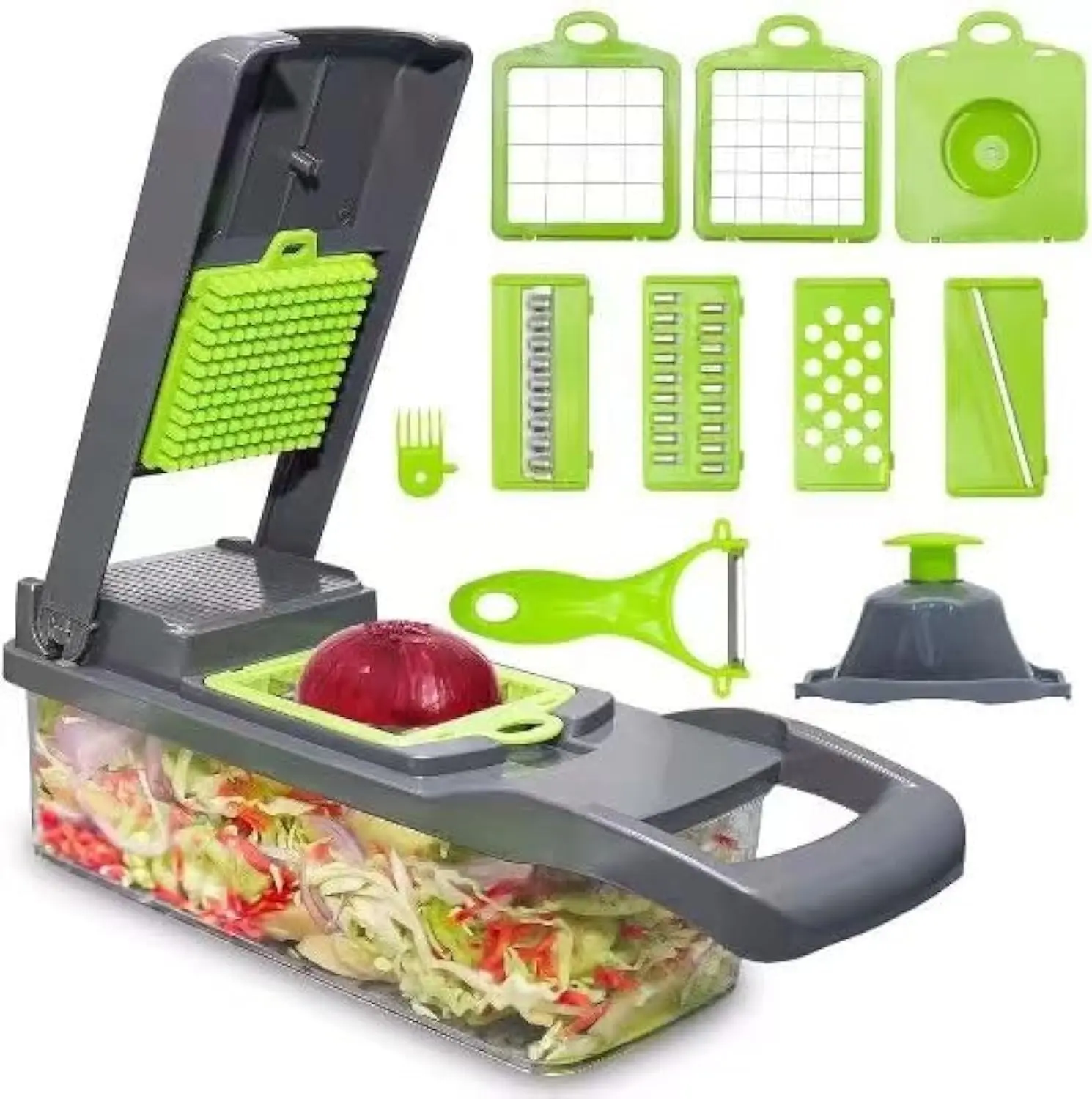 Vegetable Chopper, Professional Onion Chopper, Multifunctional 16-In-1 Food Slicer, Vegetable Cutter With 12 Stainless Steel Blades, Manual Dicer And Bread Slicer, Perfect For Chopping And Dicing Vegetables At Home.
