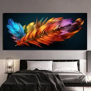 Feather Pattern Unframed Painting, 1 Count Colorful Modern Wall Art, Wall Decor for Home Living Room Bedroom Study Room, Ornaments