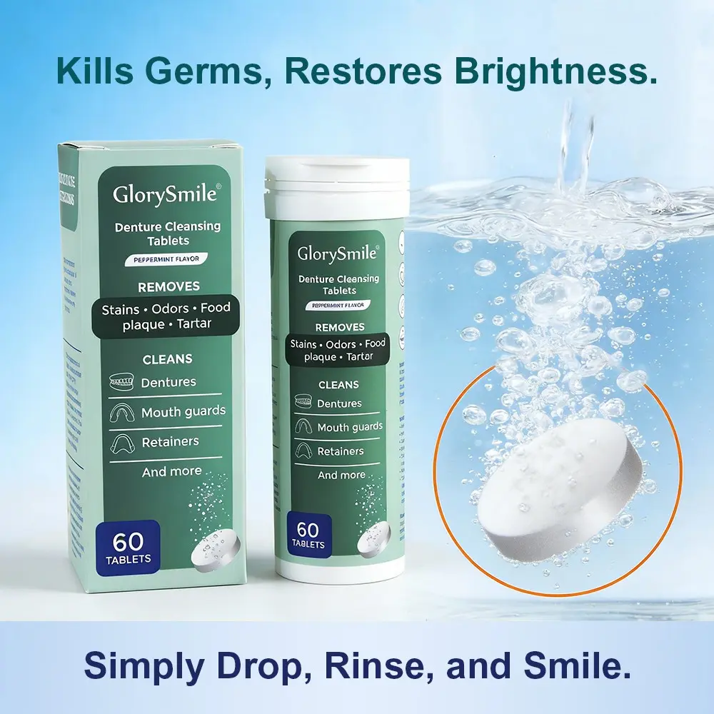 Glorysmile 60 Counts Denture Cleaning Tablets, 99.9% Antibacterial Dental Use Cleaning Tablets For Aligner & Tray, Mouth Care, Oral Care